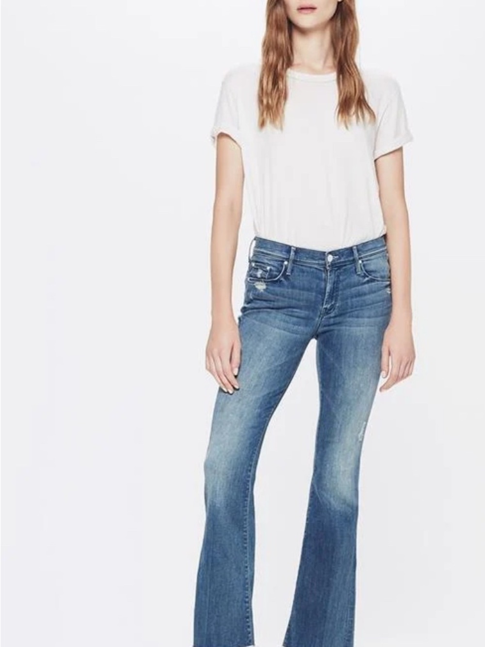 MOTHER Blue Mid-Wash Flare Jeans